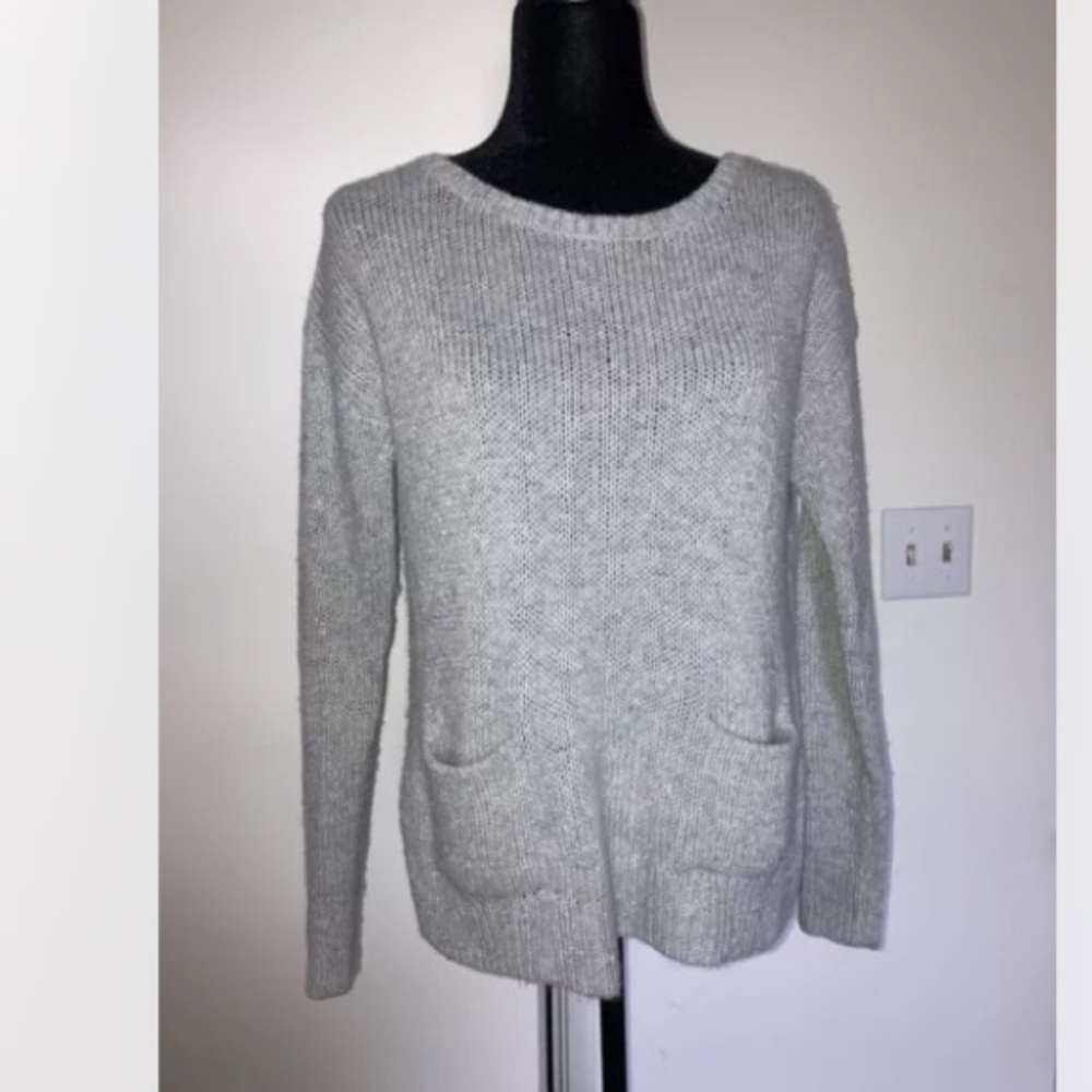 Halogen Gray Metallic Zip Back Oversized Sweater XS